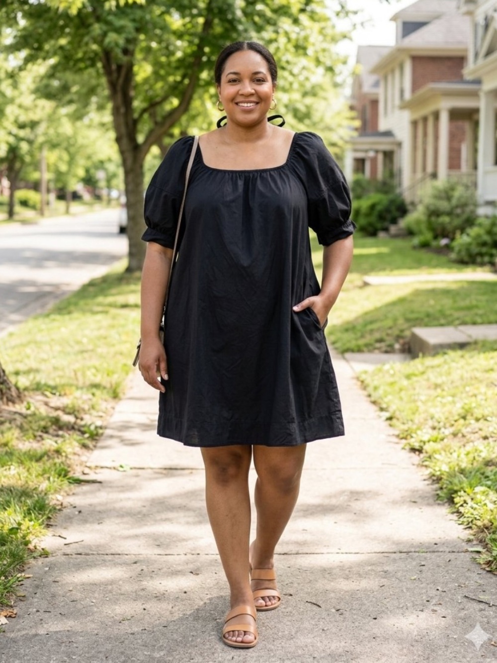 NWOT Free Assembly Black Square Neck Puff Sleeve Mini Dress Pockets XL